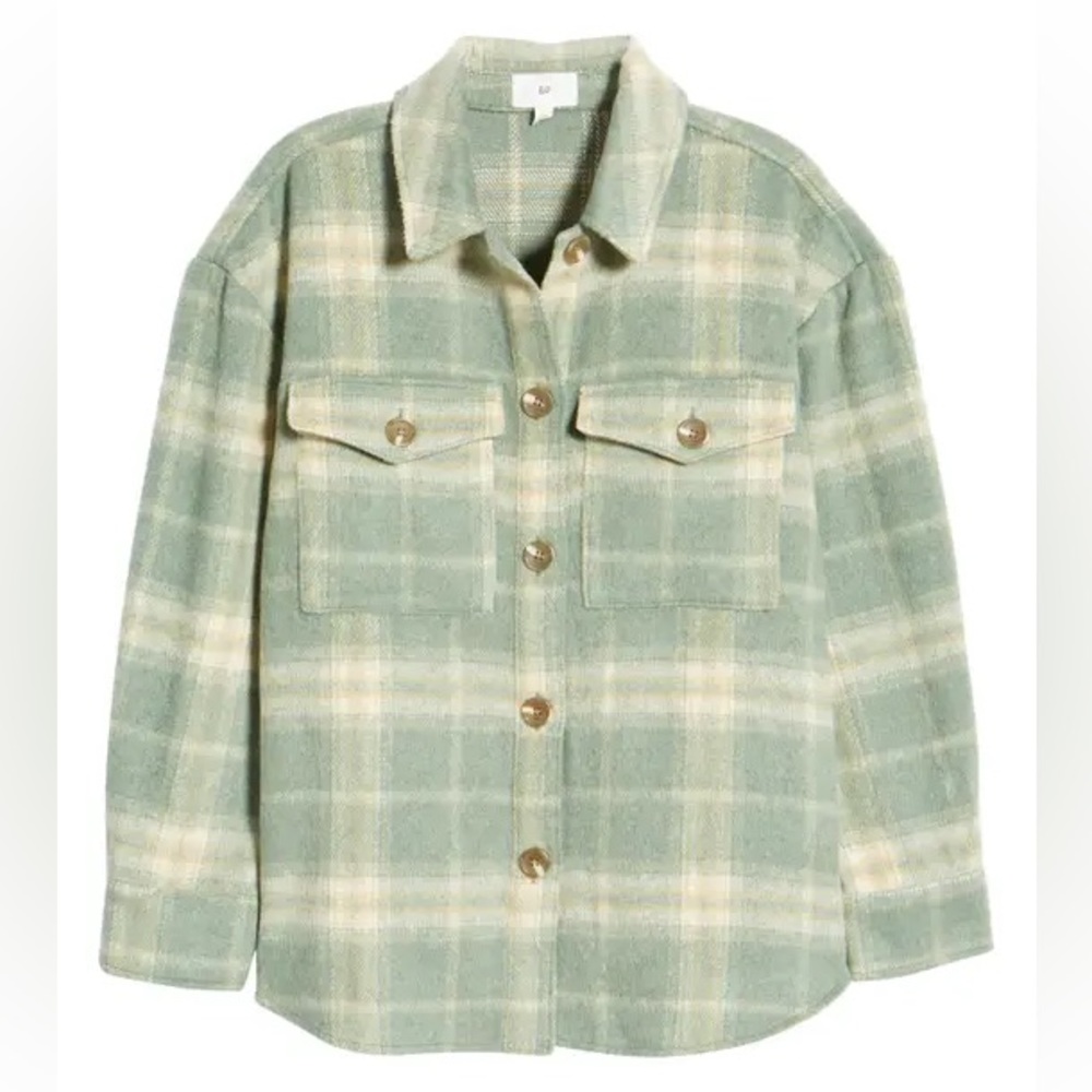 BP. Plaid Brushed Shacket in Green Hedge Plaid. Size Small. 💚 - Picture 3 of 10